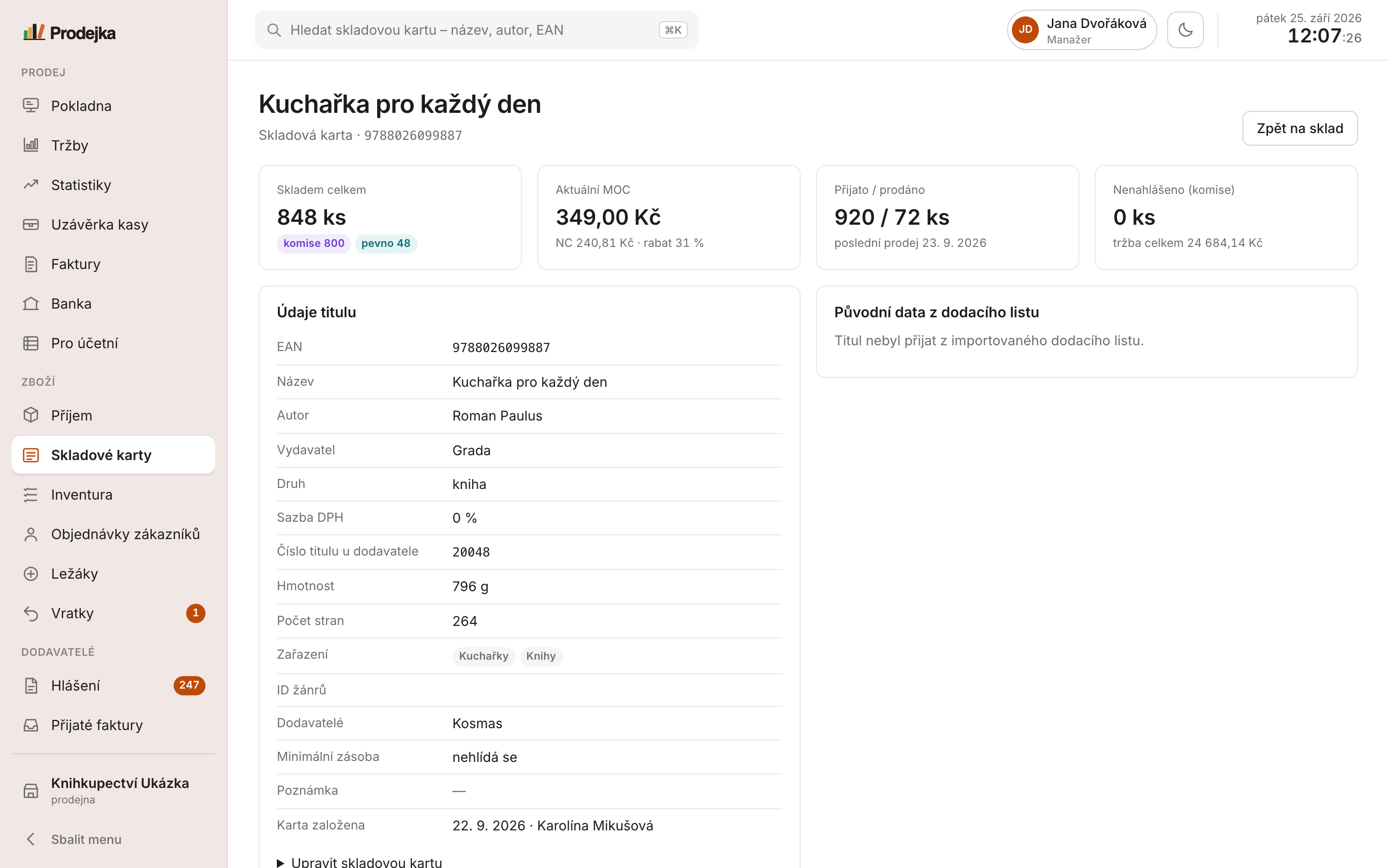 Karta titulu s dávkami