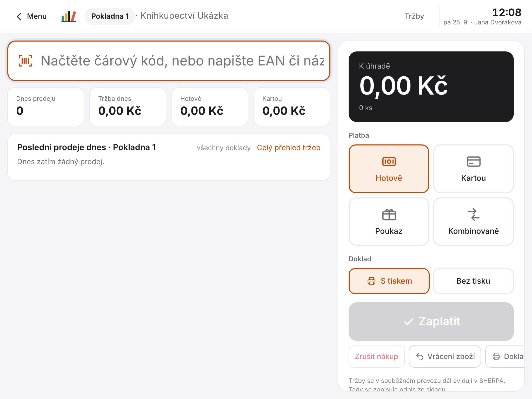 Pokladna na tabletu